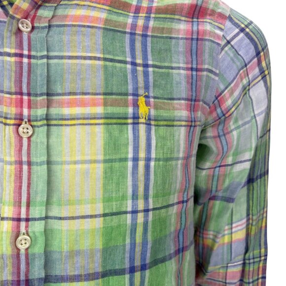 Ralph Lauren Mens Classic Fit Ocean Wash Linen Shirt Green Plaid Size S - Picture 9 of 14